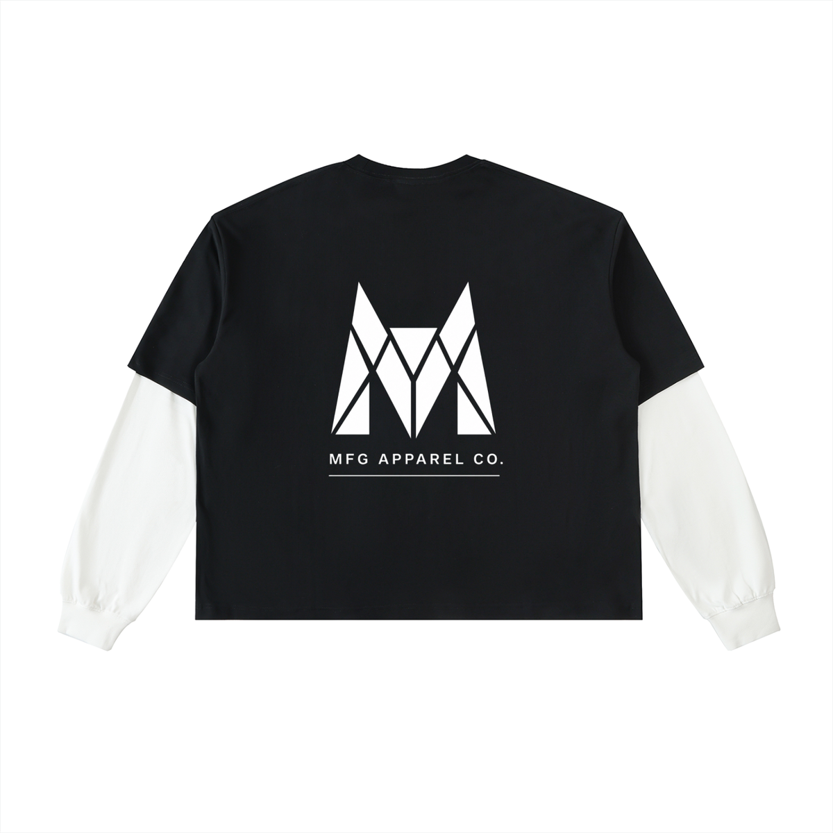 "MFG" Layered Contrast Sleeve Cotton T-Shirt