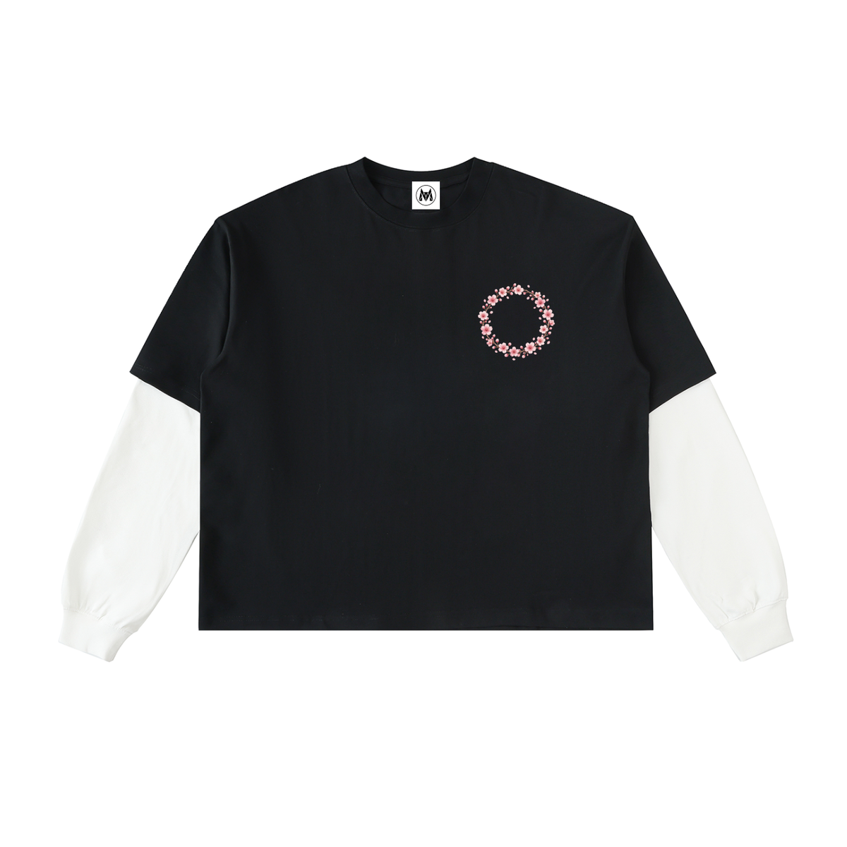 "Just Breathe" Layered Contrast Sleeve Cotton T-Shirt