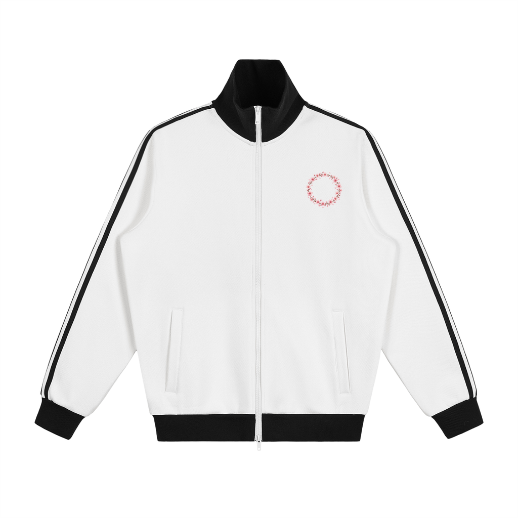 "Just Breathe" Contrast Side Stripe Fleece Track Jacket