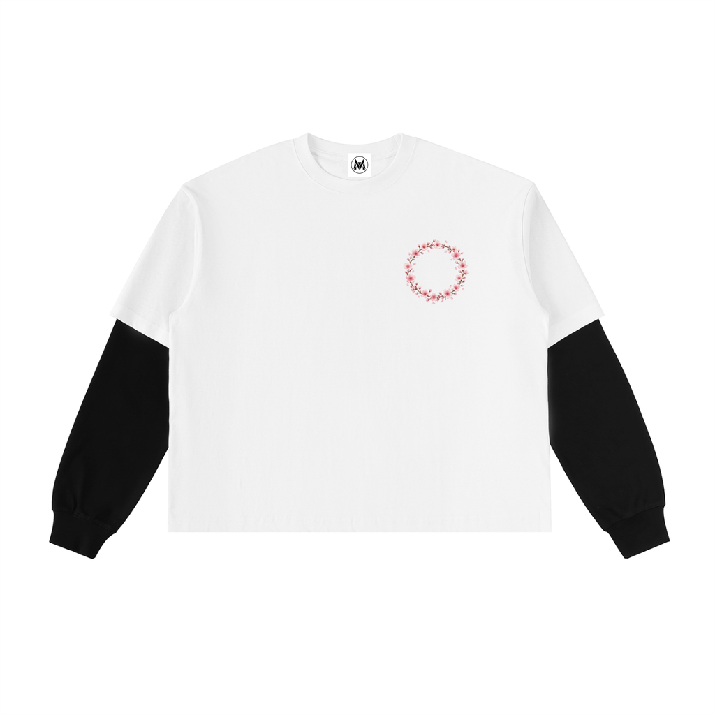 "Just Breathe" Layered Contrast Sleeve Cotton T-Shirt