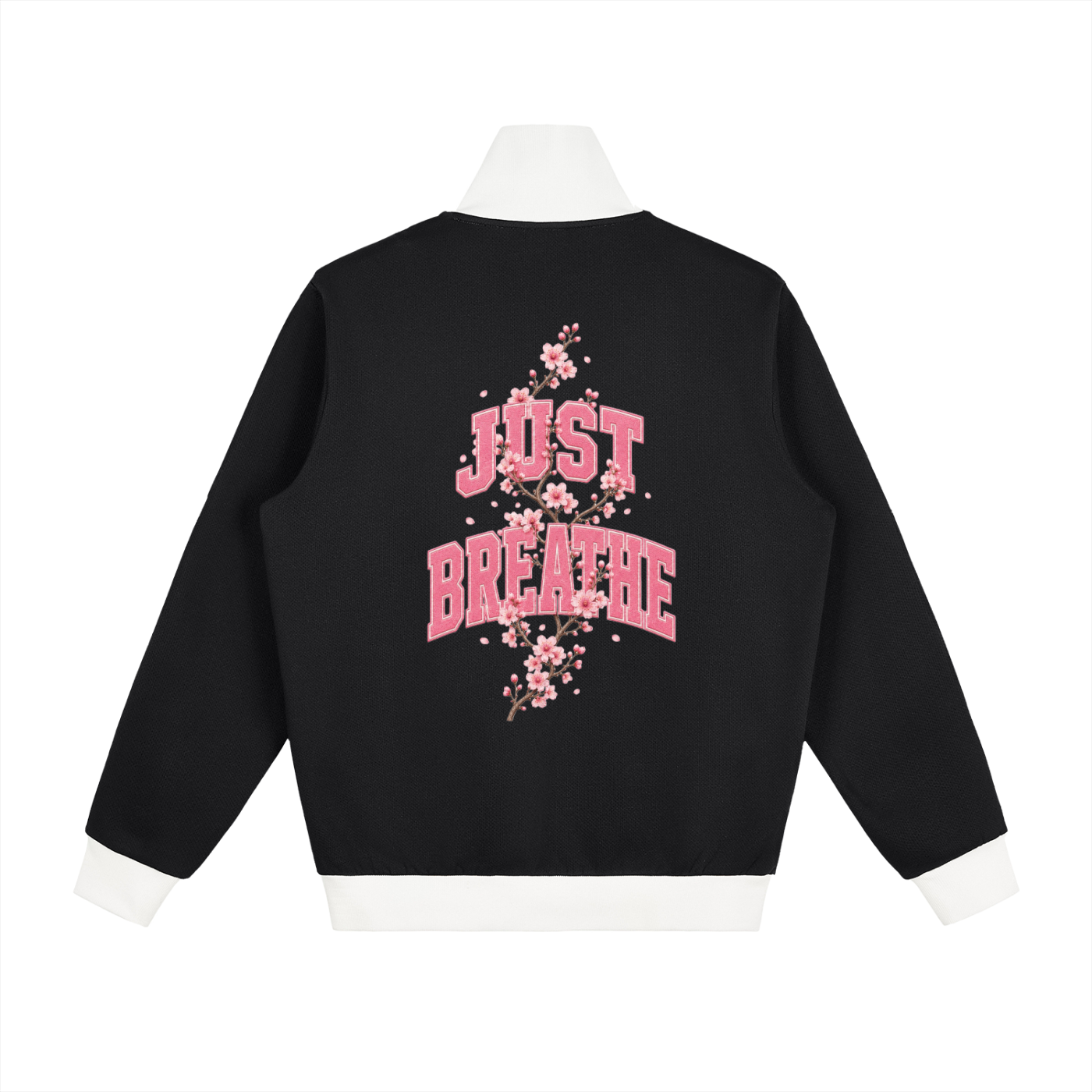 "Just Breathe" Contrast Side Stripe Fleece Track Jacket