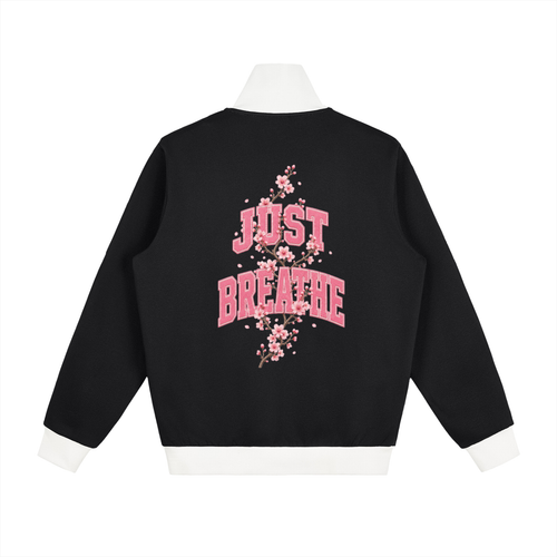 "Just Breathe" Contrast Side Stripe Fleece Track Jacket