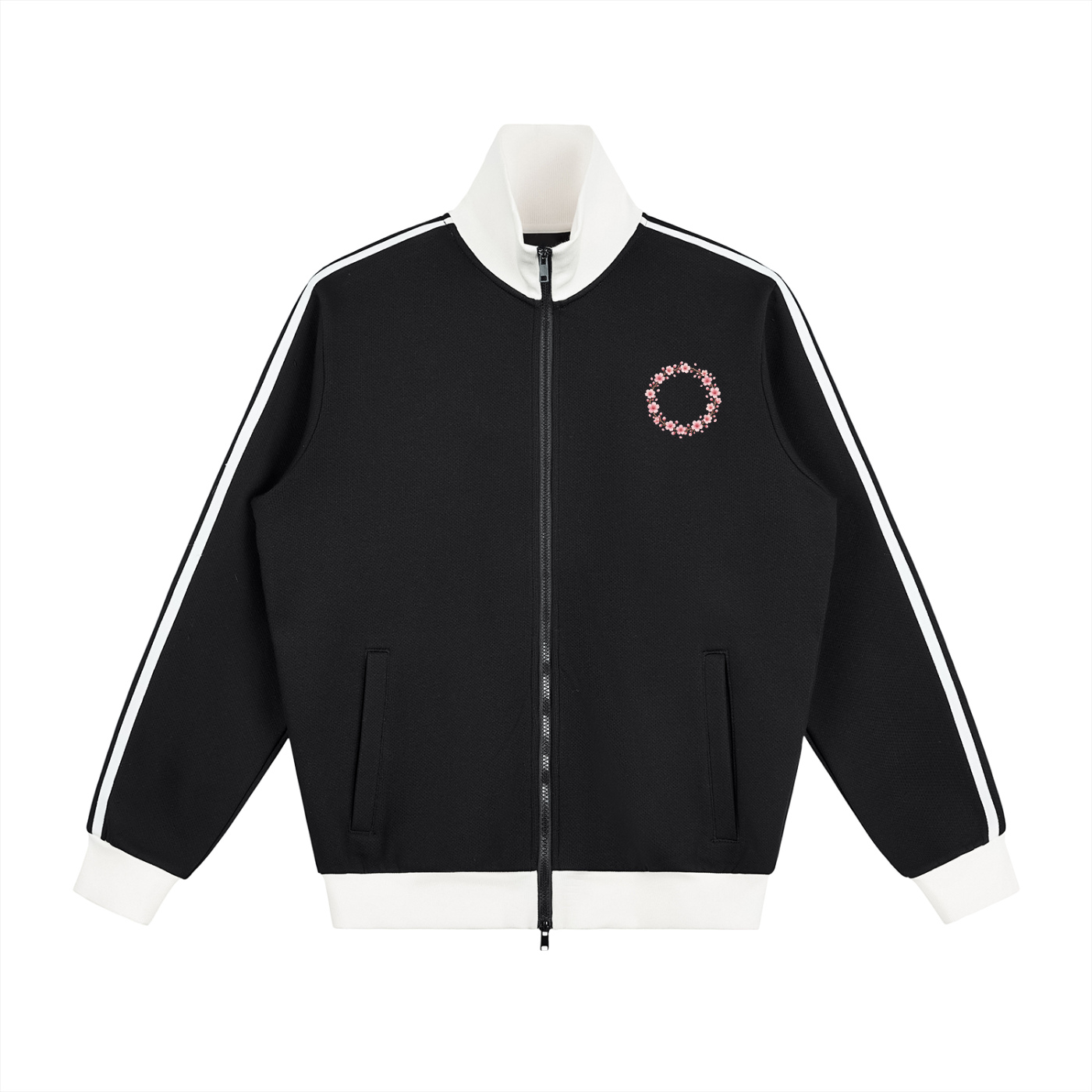 "Just Breathe" Contrast Side Stripe Fleece Track Jacket