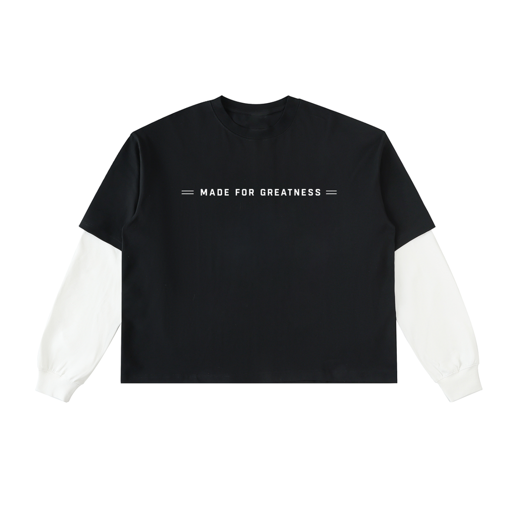 "MFG" Layered Contrast Sleeve Cotton T-Shirt