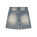 "Just Breathe" Faded Distressed Baggy Denim Shorts