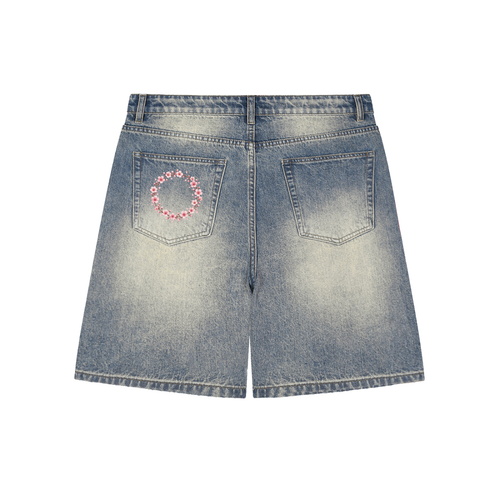 "Just Breathe" Faded Distressed Baggy Denim Shorts