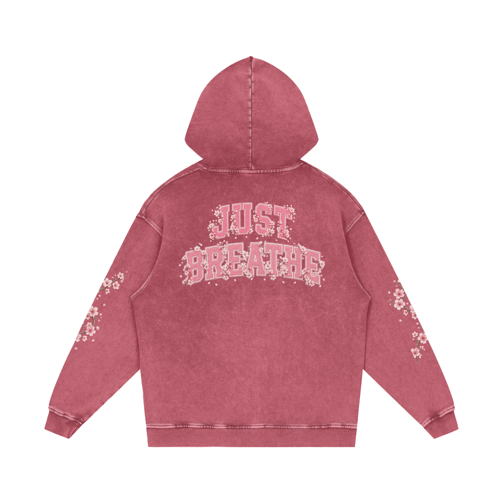 “Just Breathe” Snow Washed Loose Cotton Hoodie