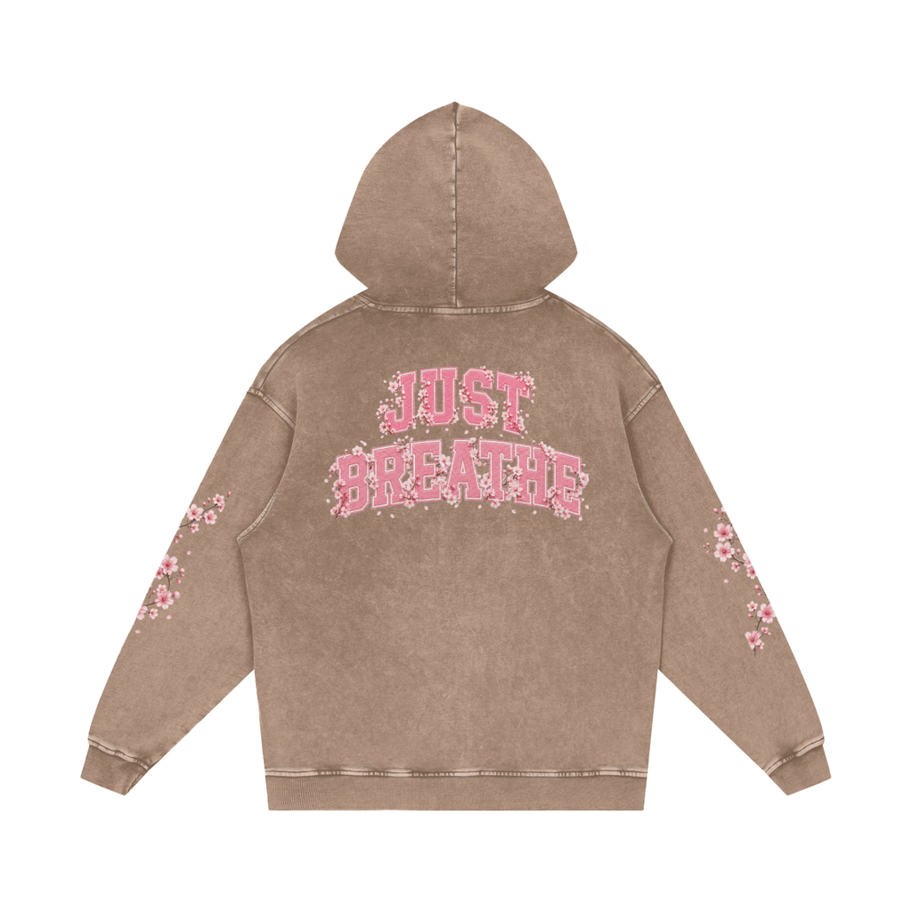 “Just Breathe” Snow Washed Loose Cotton Hoodie