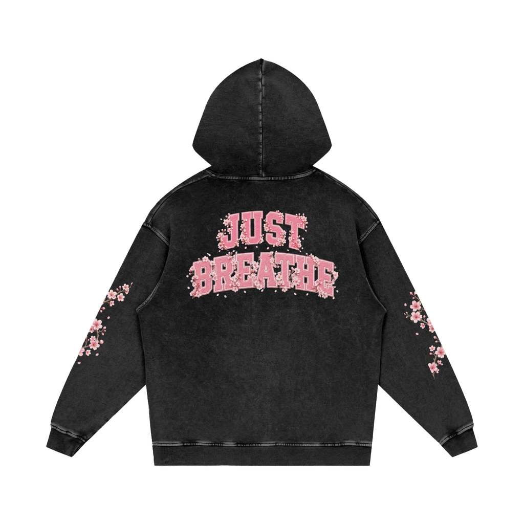 “Just Breathe” Snow Washed Loose Cotton Hoodie