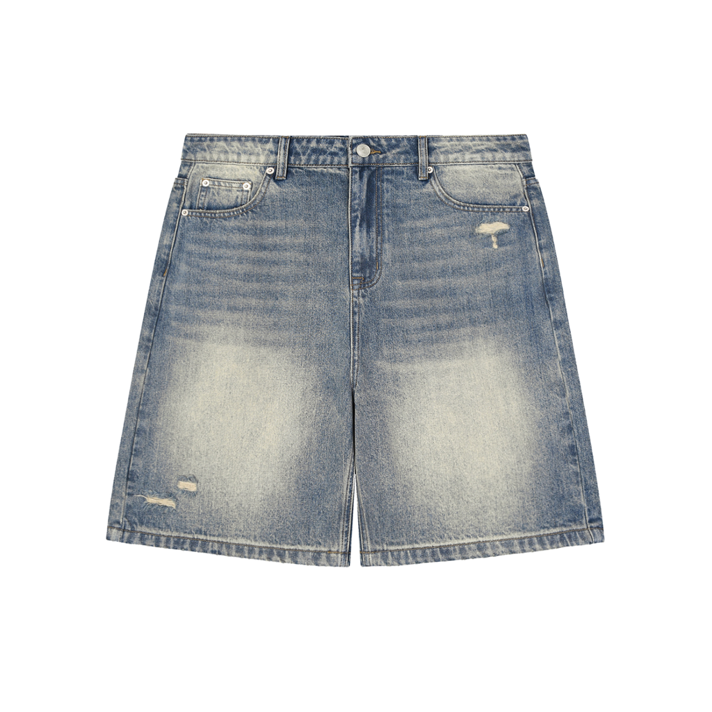 "Just Breathe" Faded Distressed Baggy Denim Shorts
