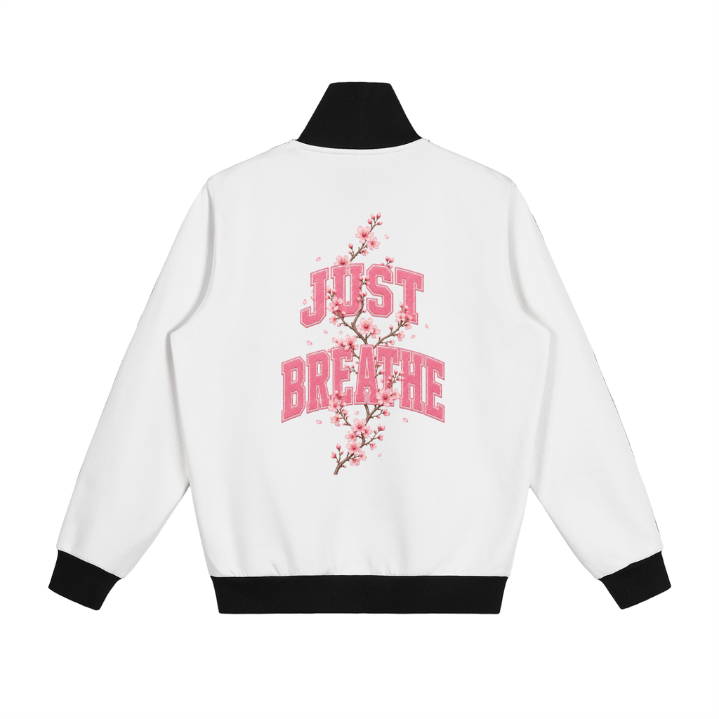 "Just Breathe" Contrast Side Stripe Fleece Track Jacket