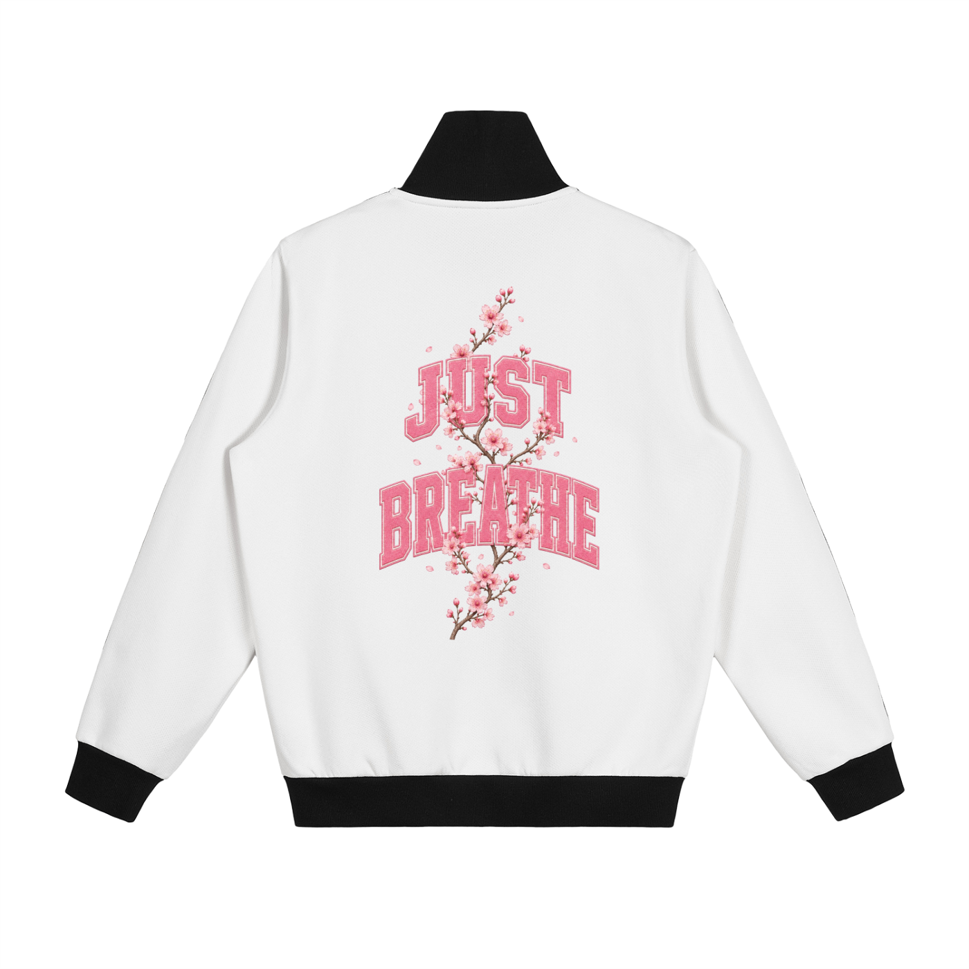 "Just Breathe" Contrast Side Stripe Fleece Track Jacket